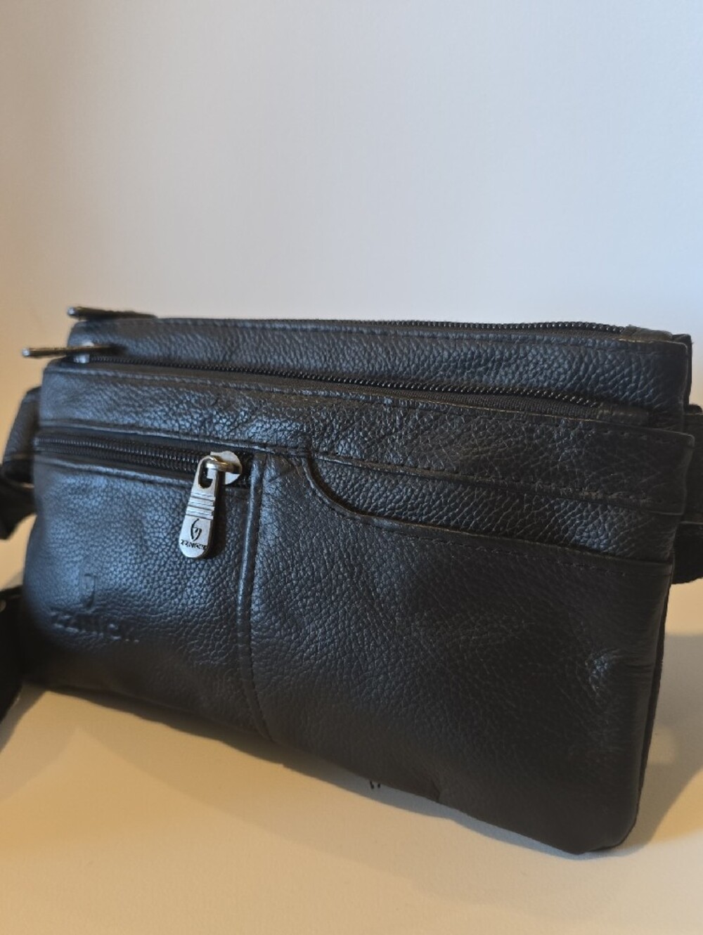 ZZNICK Black Genuine Leather Crossbody Waist Organizer Fanny Bag